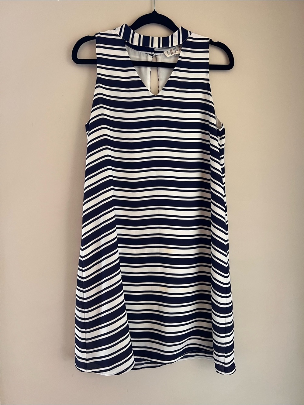 Pink Rose Navy White Striped Sleeveless Shift Dress